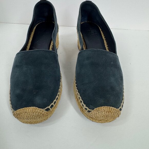 Tory Burch Eleanor Suede Espadrilles Navy Blue Size 8.5 Block Heel - Picture 3 of 13